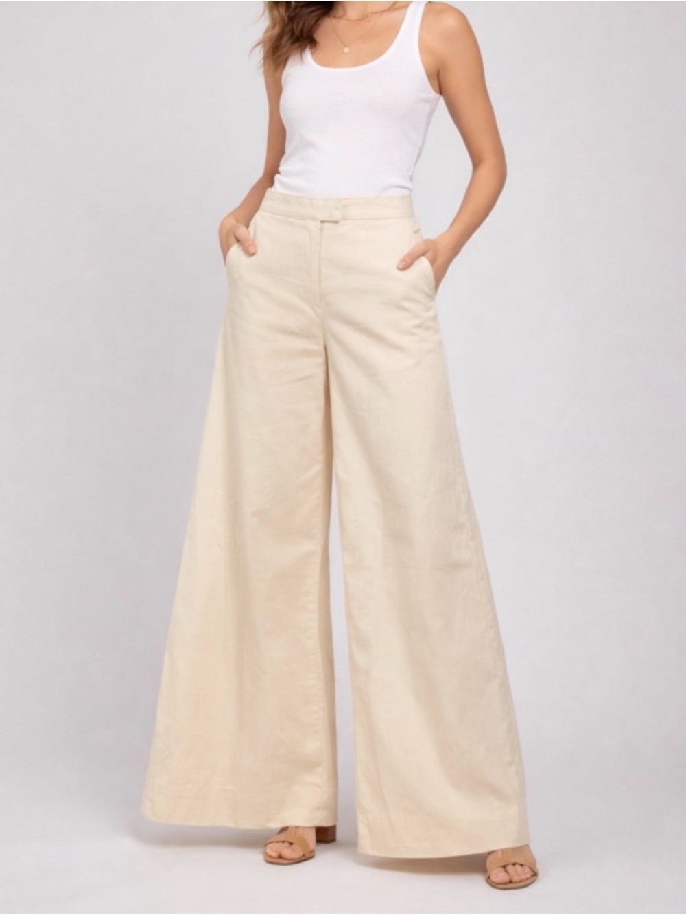 Misa Los Angeles Cream Wide-Leg High-Rise Pants